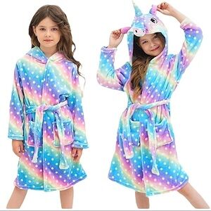 Robe Girls Unicorn Tie Waist Hooded Fits Girls 10-11 Height 60-63”